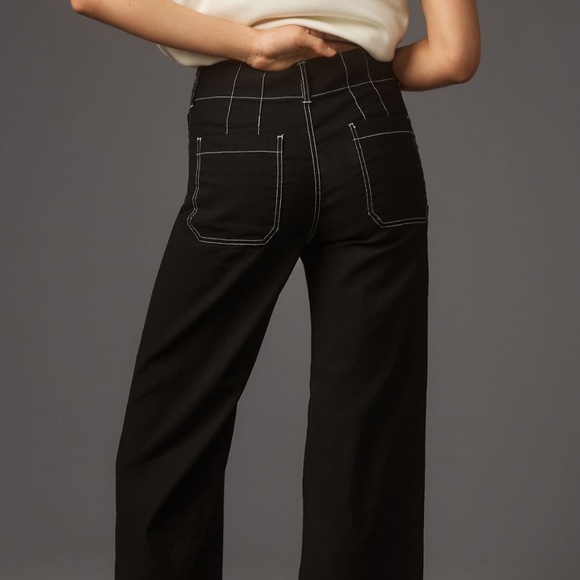 Anthropologie Colette Black Crop Wide-Leg Pants Contrast-Stitch by Maeve Size 28 - Picture 3 of 11